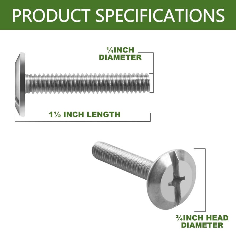 Screw Man Combo Sidewalk Bolts, 304 Stainless Steel, Hurricane Hardware, 1/4" X 1-1/2", Rust-Resistant Durable Truss Head Shutter Screws for Hurricane Shutters Panel Machinery, 100-Pack - Image 2